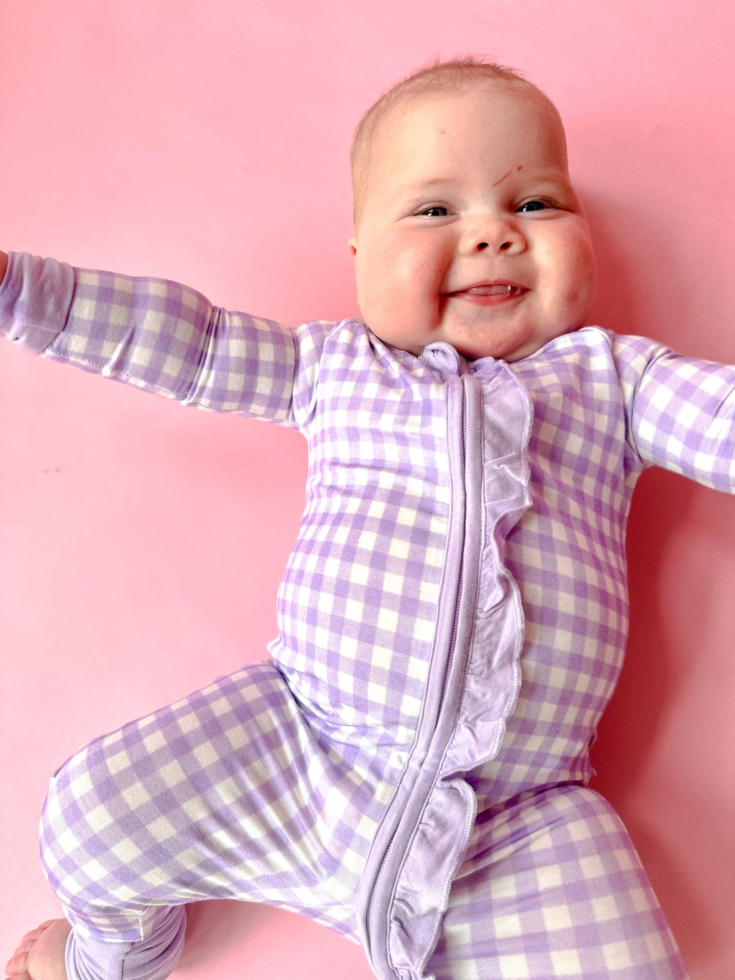 Purple Gingham Ruffle Romper