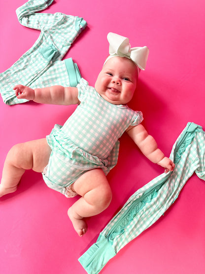 Mint Green Gingham Skirted Onesie