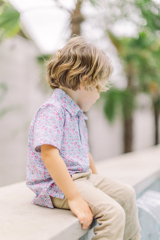 Pink and Blue Floral Boys' Polo