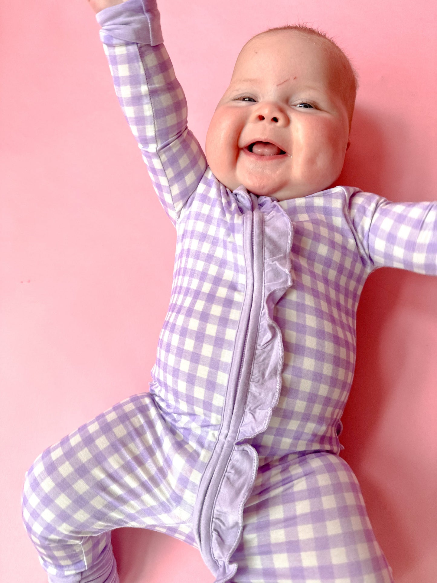 Purple Gingham Ruffle Romper