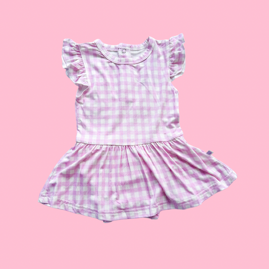 Light Pink Gingham Skirted Onesie