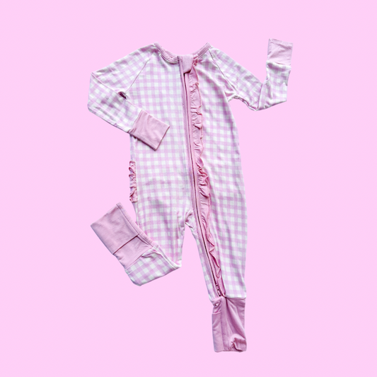 Light Pink Gingham Ruffle Romper