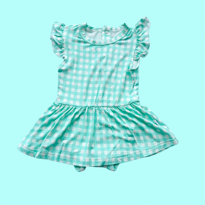 Mint Green Gingham Skirted Onesie