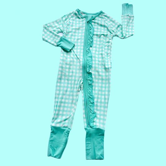 Mint Green Gingham Ruffle Romper