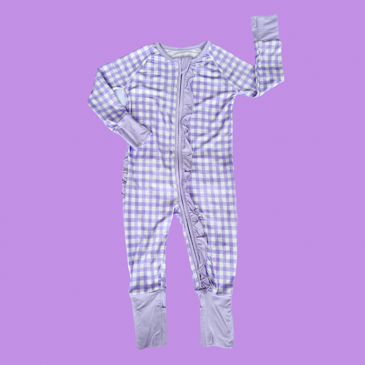 Purple Gingham Ruffle Romper